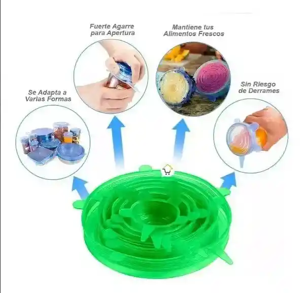 Tapas Silicona Ollas Recipientes Pack X 6 Cocina Frutas
