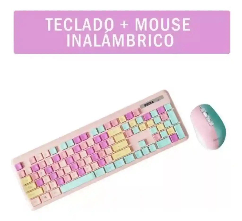 Teclado Para Pc Inalambrico Con Mouse Pink Colors Original