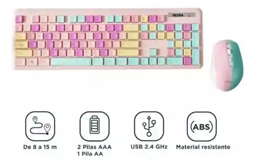 Teclado Para Pc Inalambrico Con Mouse Pink Colors Original