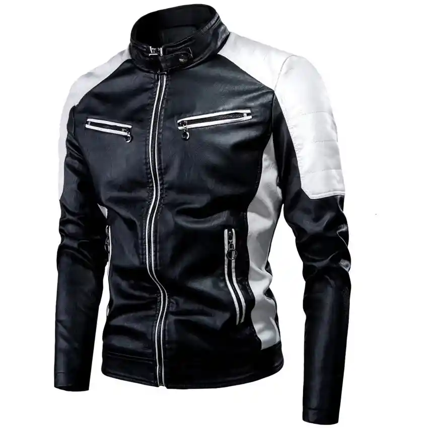 Chaqueta Hombre Cuero Sintético Lineas-negro