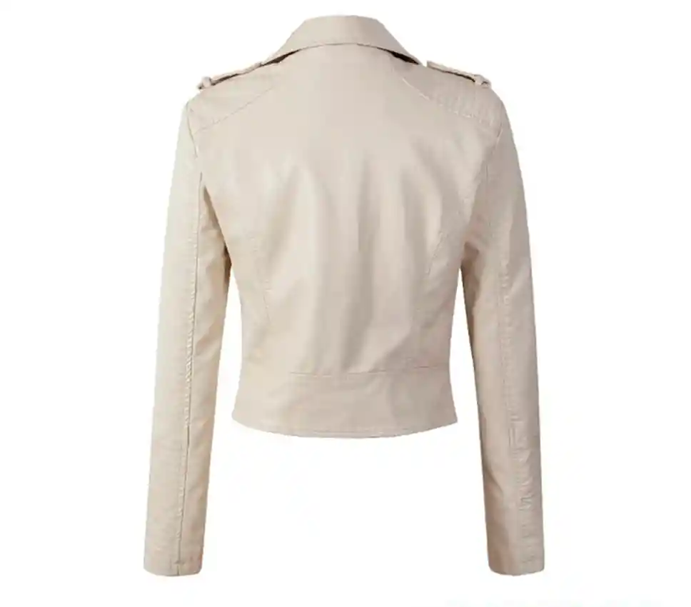 Chaqueta Mujer Cuero Sintético-beige