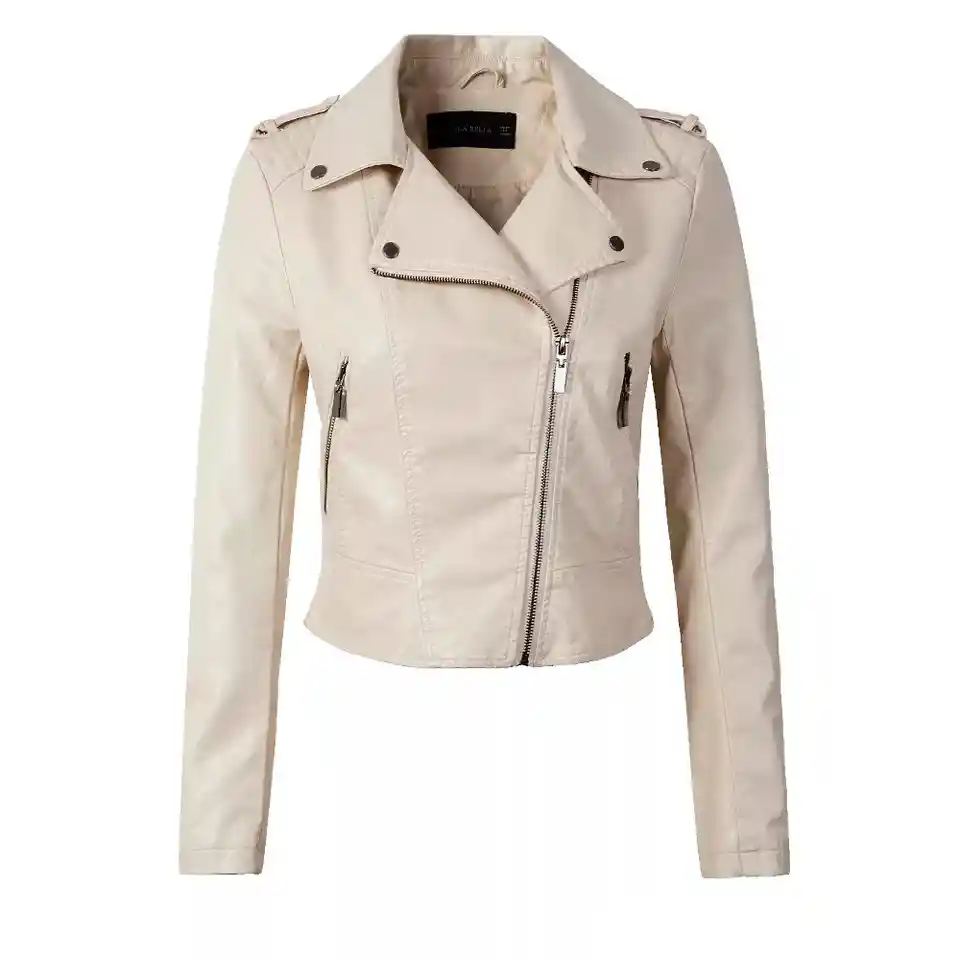 Chaqueta Mujer Cuero Sintético-beige