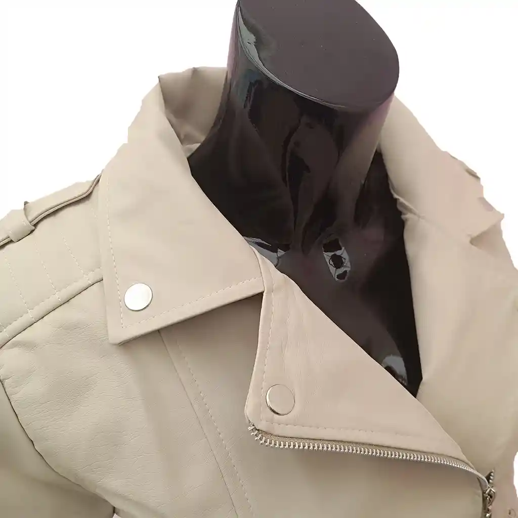 Chaqueta Mujer Cuero Sintético-beige