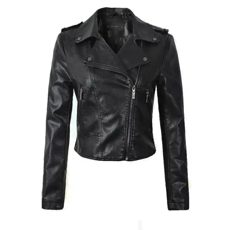 Chaqueta Mujer Cuero Sintético-negro