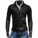 Chaqueta Hombre Cuero Sintético Combinada-negro