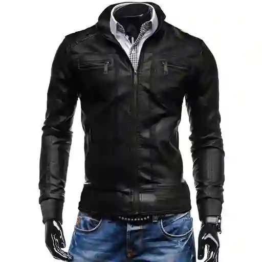 Chaqueta Hombre Cuero Sintético Combinada-negro