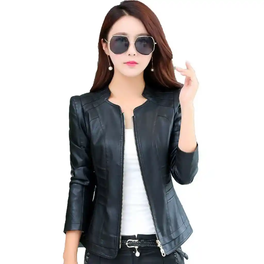 Chaqueta Mujer Cuero Sintético-negro