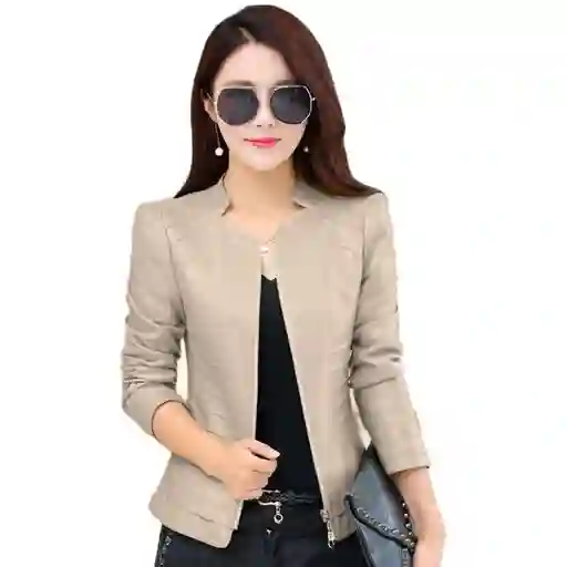 Chaqueta Mujer Cuero Sintético-beige