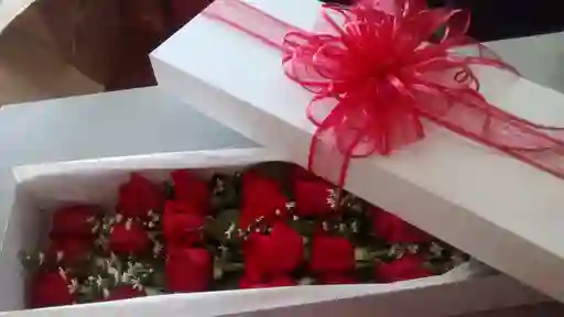 Caja Con 36 Rosas Rojas Mas Moño Decorativo