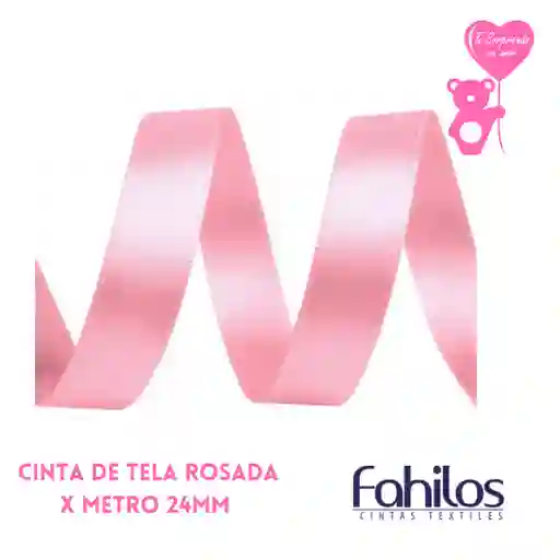 Cinta X Metro Raso O De Tela Rosado Claro Delgada 24mm