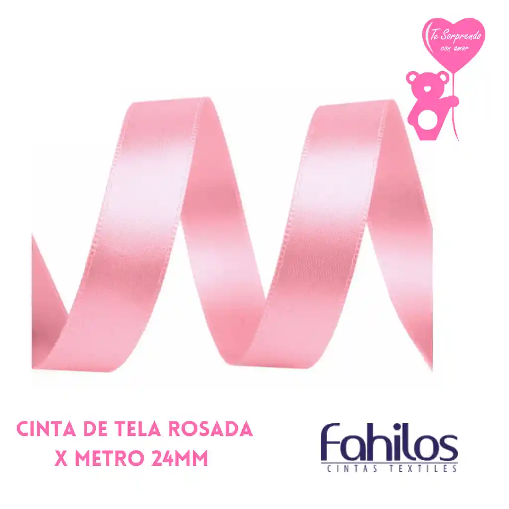 Cinta X Metro Raso O De Tela Rosado Claro Delgada 24mm