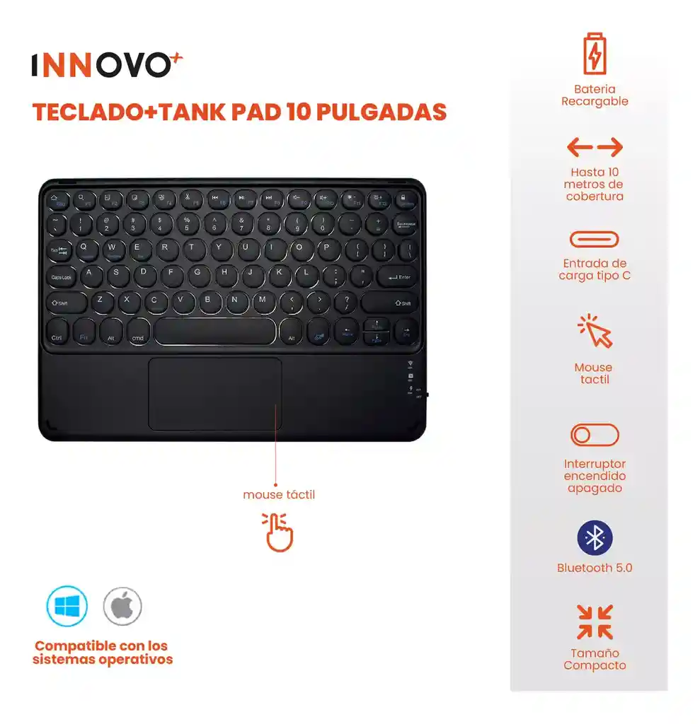 Teclado Para Pc Mac Tv Bluetooth Touchpad Recargable Innovo