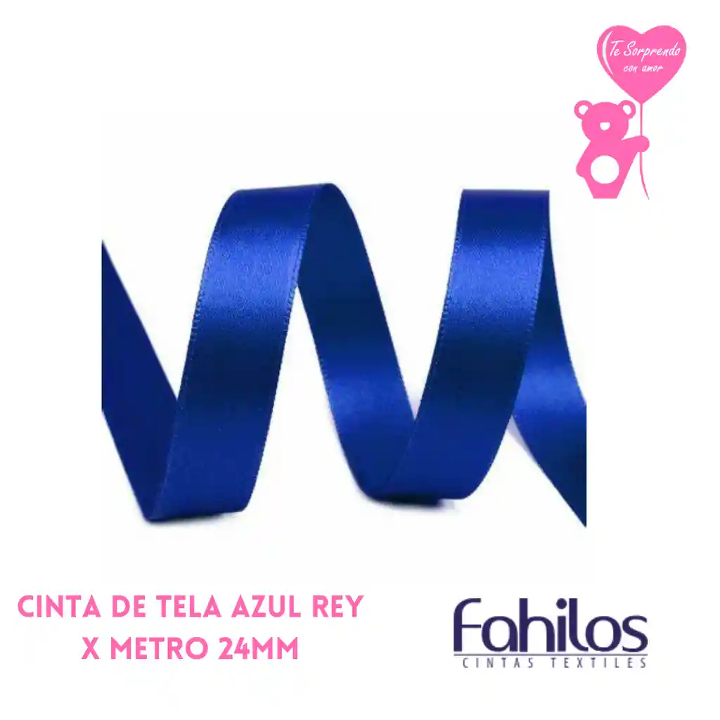 Cinta X Metro Raso O De Tela Azul Rey 24mm Delgada