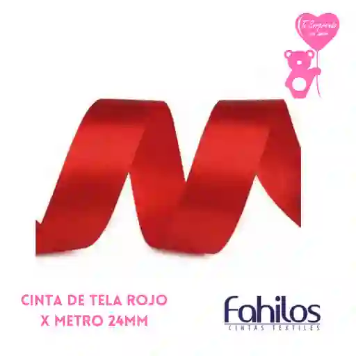 Cinta X Metro Raso O De Tela Rojo 24mm Delgada