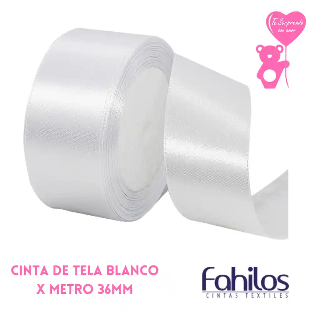Cinta X Metro Raso O De Tela Blanco 36mm Ancha