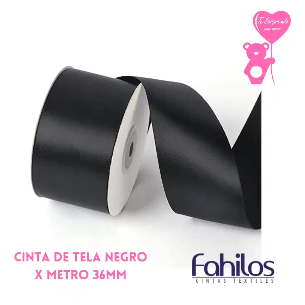 Cinta X Metro Raso O De Tela Negro 36mm Ancha