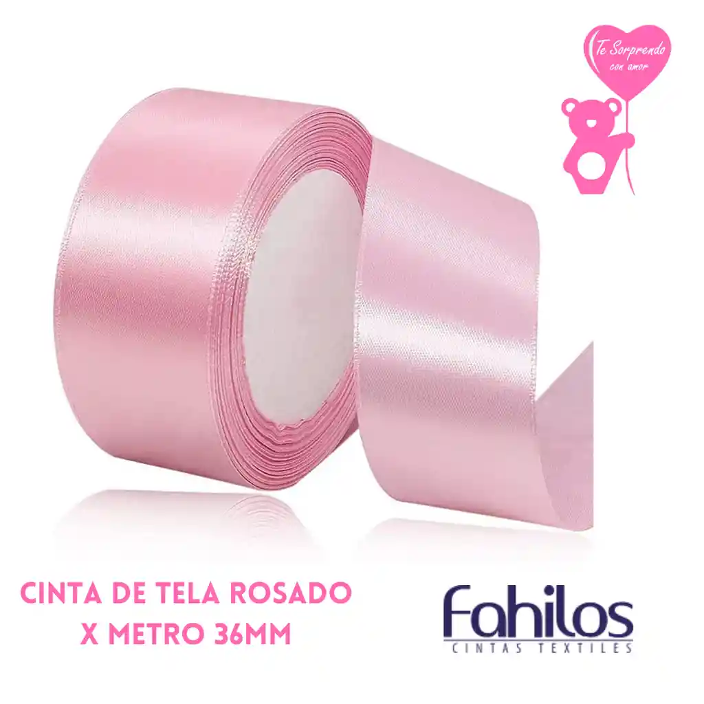 Cinta X Metro Raso O De Tela Rosado Claro 36mm Ancha
