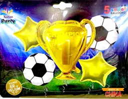 Bouquet Globos Metalizados 5 Piezas Futbol Champion