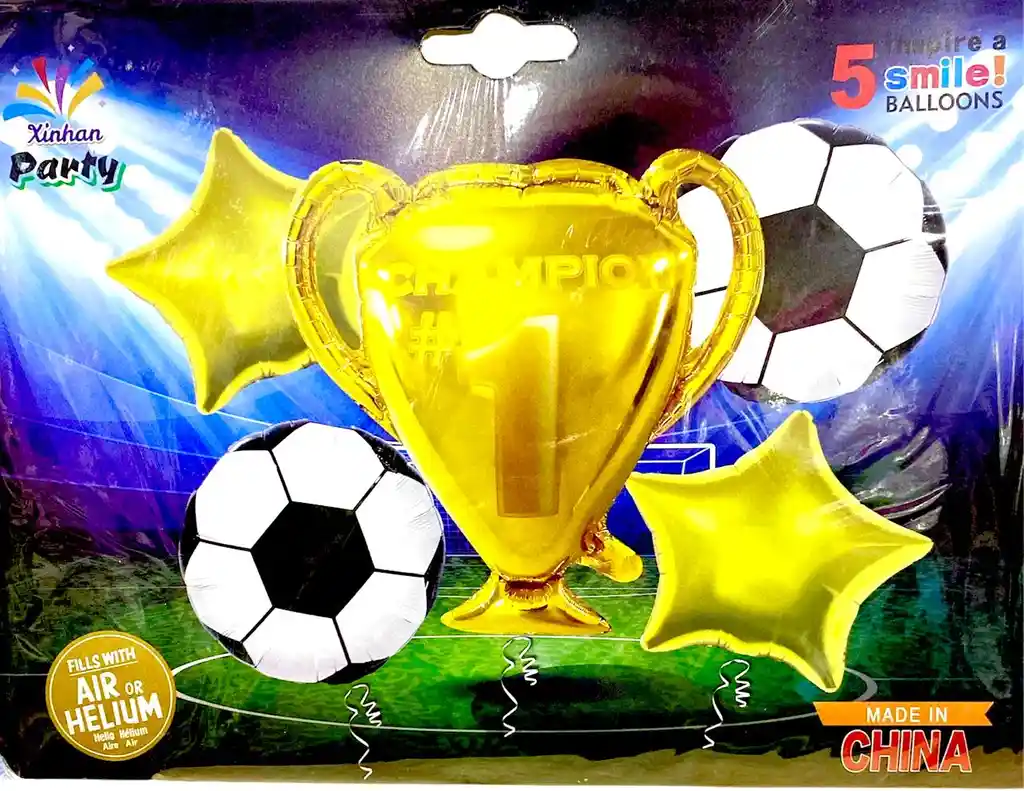 Bouquet Globos Metalizados 5 Piezas Futbol Champion