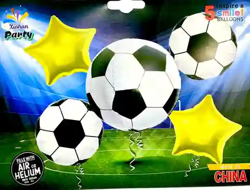 Bouquet Globos Metalizados 5 Piezas Futbol