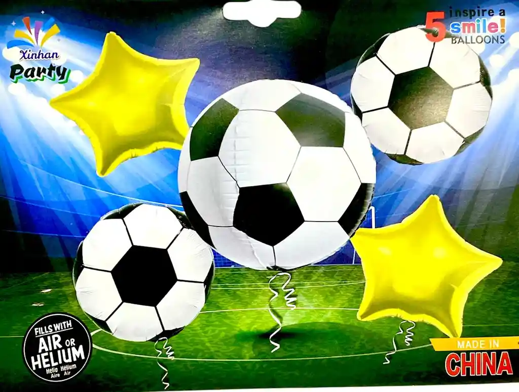 Bouquet Globos Metalizados 5 Piezas Futbol