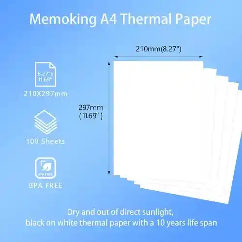 Papel Térmico A4 Para Impresora Térmica 297×210mm(100 Hojas)