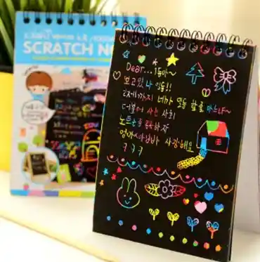 Libreta Magica Papel Bloc De Notas Scratch Rasgado Rainbow Animalitos Surtido 10x14 10 Pag