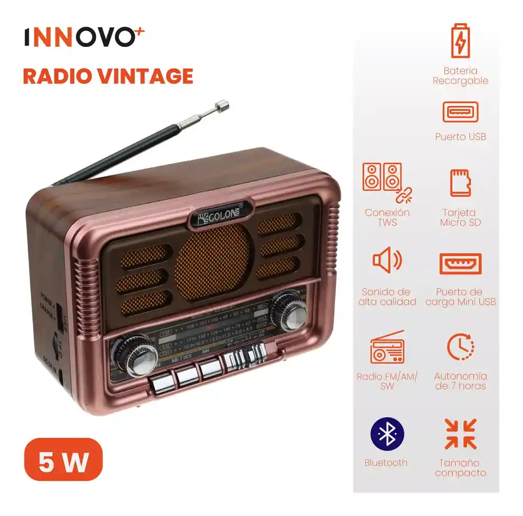 Radio Clasico Am Fm Bluetooth Con Panel Solar Tws