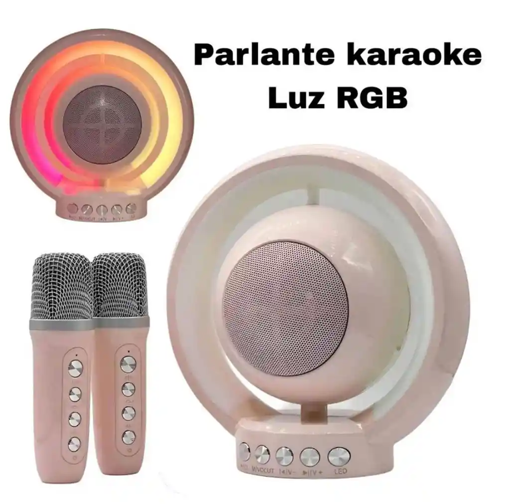 Parlante Karaoke Luz Rgb 2 Micrófonos Inalámbricos - Bluetooth