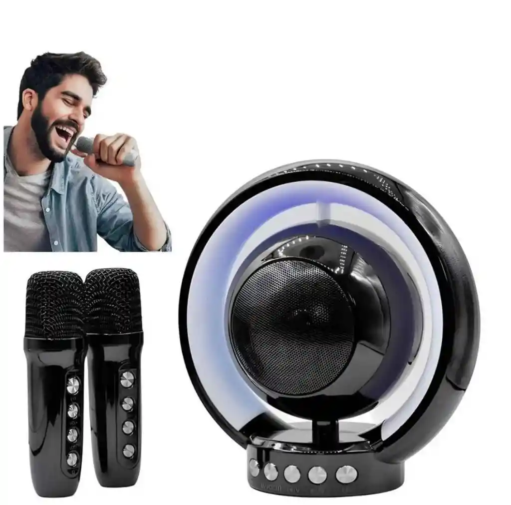 Parlante Karaoke Luz Rgb 2 Micrófonos Inalámbricos - Bluetooth