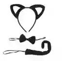 Diadema Gato Gata + Cola + Corbatín Disfraz Halloween