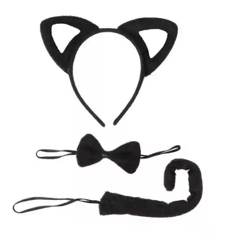 Diadema Gato Gata + Cola + Corbatín Disfraz Halloween