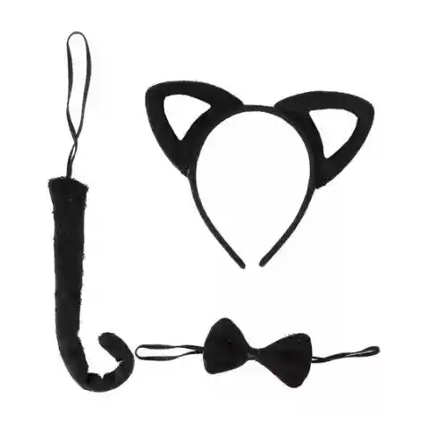 Diadema Gato Gata + Cola + Corbatín Disfraz Halloween