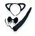 Diadema Gato Gata + Cola + Corbatín Disfraz Halloween