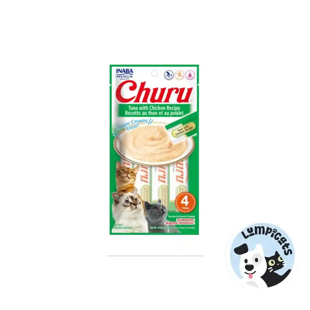 Inaba Cat Snack Churu 4 Piezas - Tuna With Chicken- Atun Y Pollo 56 Gr