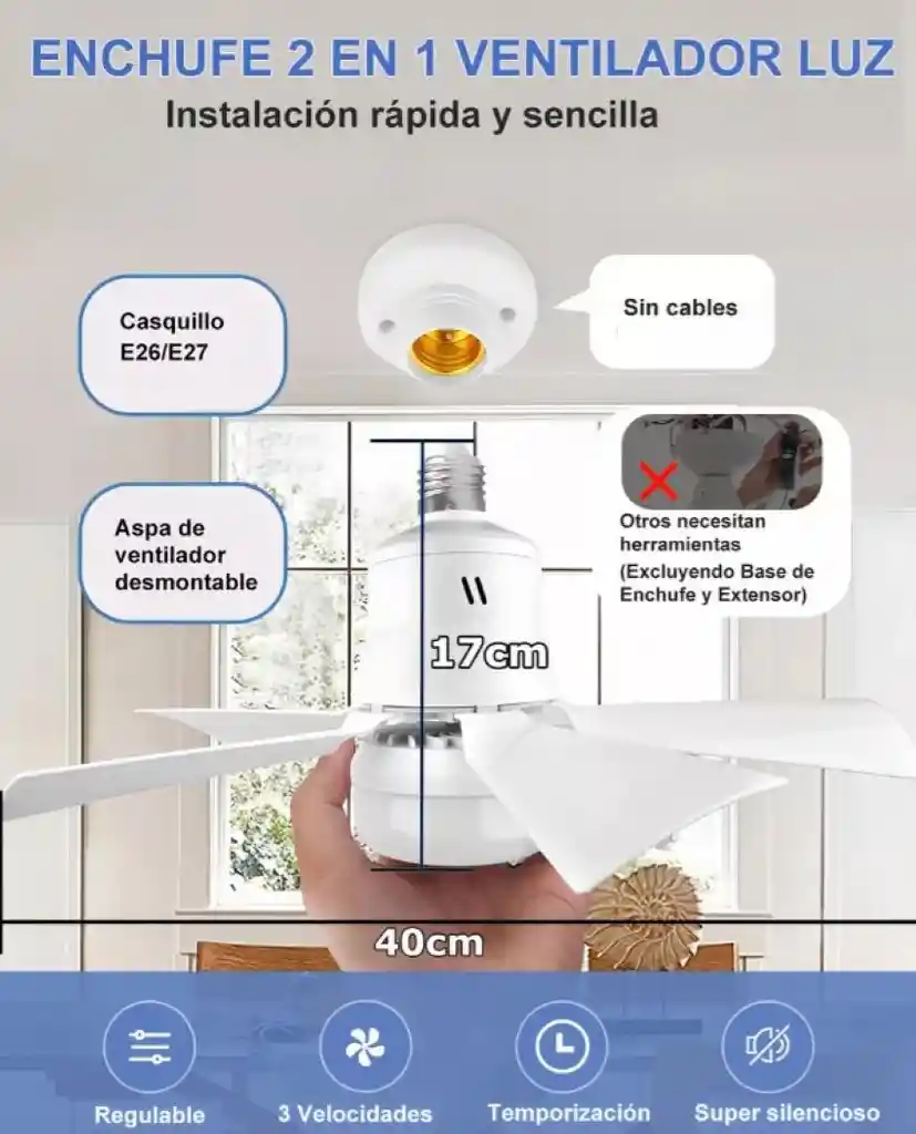 Lampara Ventilador De Techo Con Rosca Y Control Remoto Luces