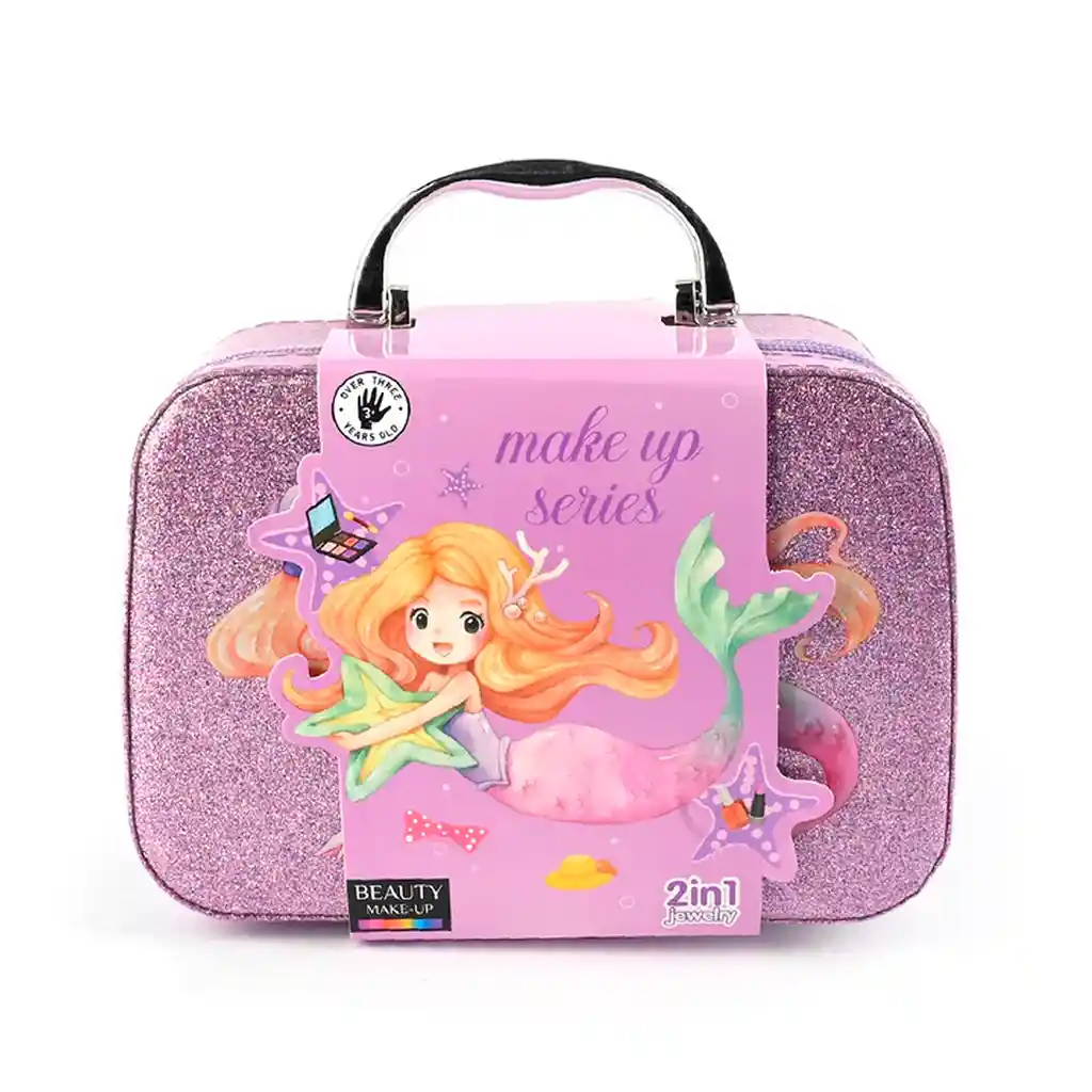 Maleta Kit De Maquillaje Sirena Para Niñas Juguete Esmaltes