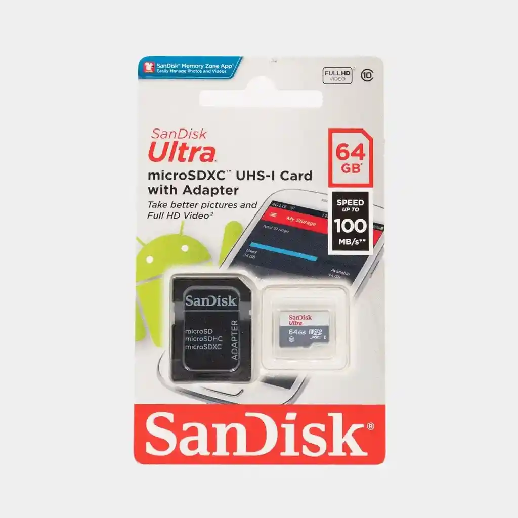 Micro Sd 64gb Clase 10 Sandiks Sdxc Hasta 80mb/s