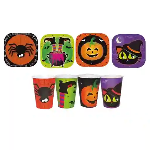 10 Vasos Y Platos Desechables Para Fiesta De Halloween Calabaza