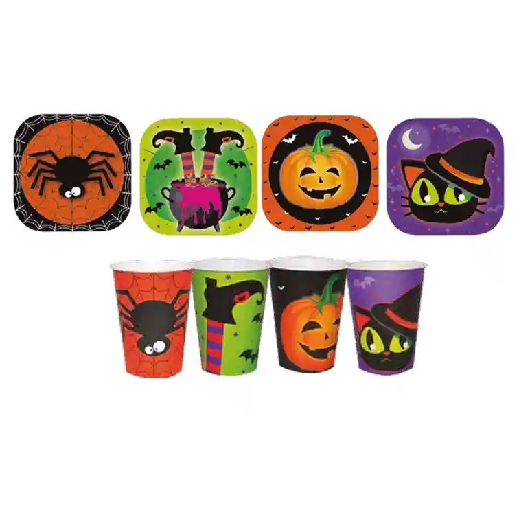 10 Vasos Y Platos Desechables Para Fiesta De Halloween Calabaza