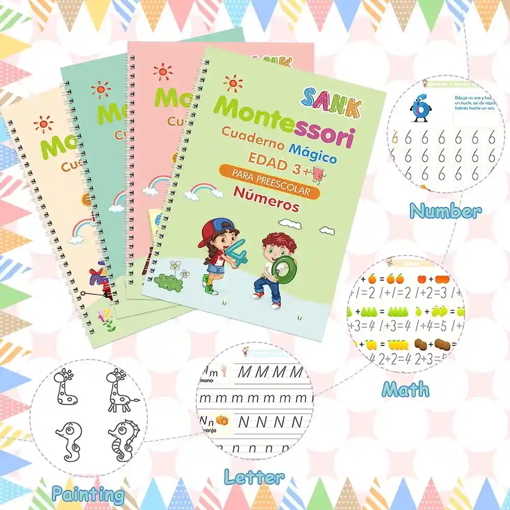 Cuaderno De Escritura Mágico En Español Reutilizable 4pcs