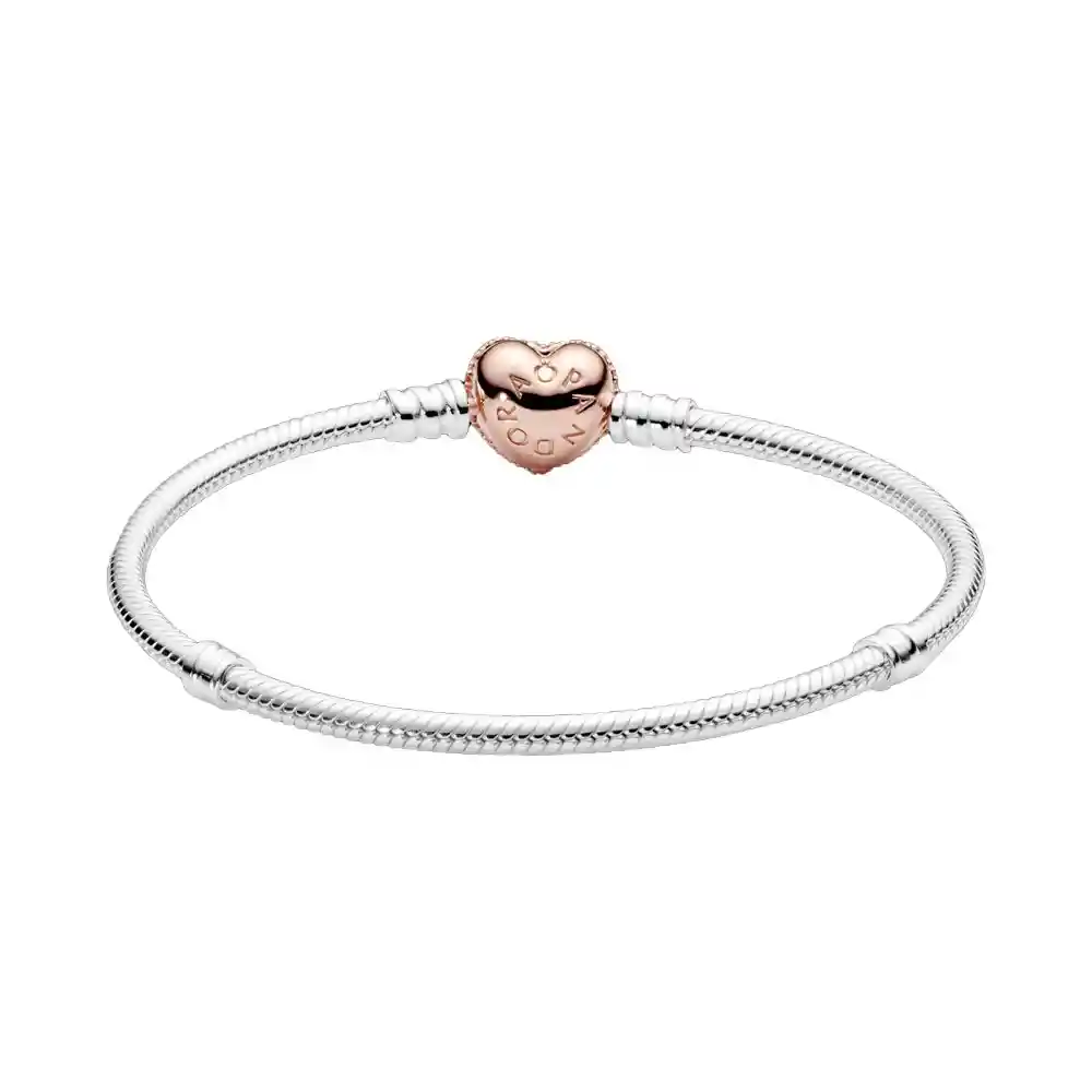 Pulsera Brazalete Pandora Cadena De Serpiente Cierre De Corazón Pavé 586292cz Plata 925 Talla 18cm