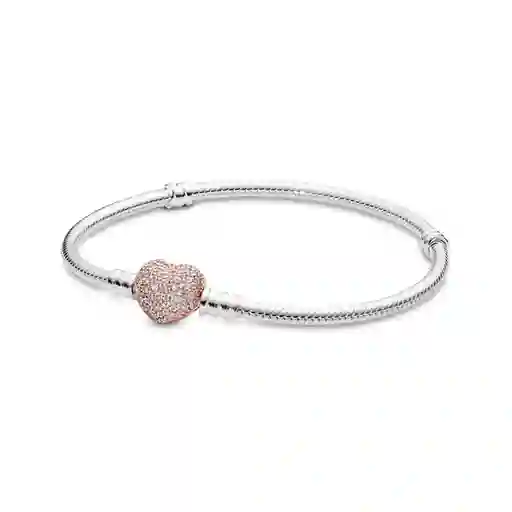 Pulsera Brazalete Pandora Cadena De Serpiente Cierre De Corazón Pavé 586292cz Plata 925 Talla 18cm