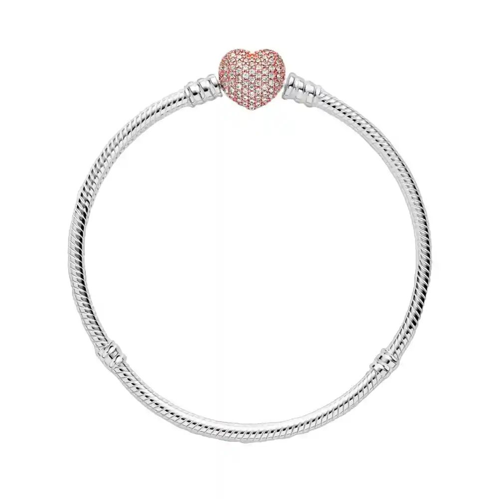 Pulsera Brazalete Pandora Cadena De Serpiente Cierre De Corazón Pavé 586292cz Plata 925 Talla 18cm