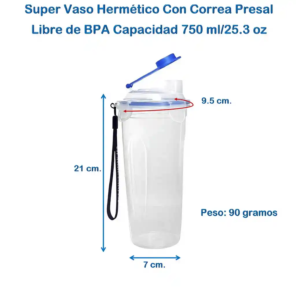 Vaso Hermético Plástico Persal 750 Ml Libre Bpa Resistente