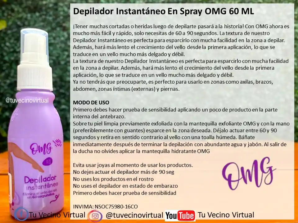 Depilador Liquido En Spray Omg 60 Ml