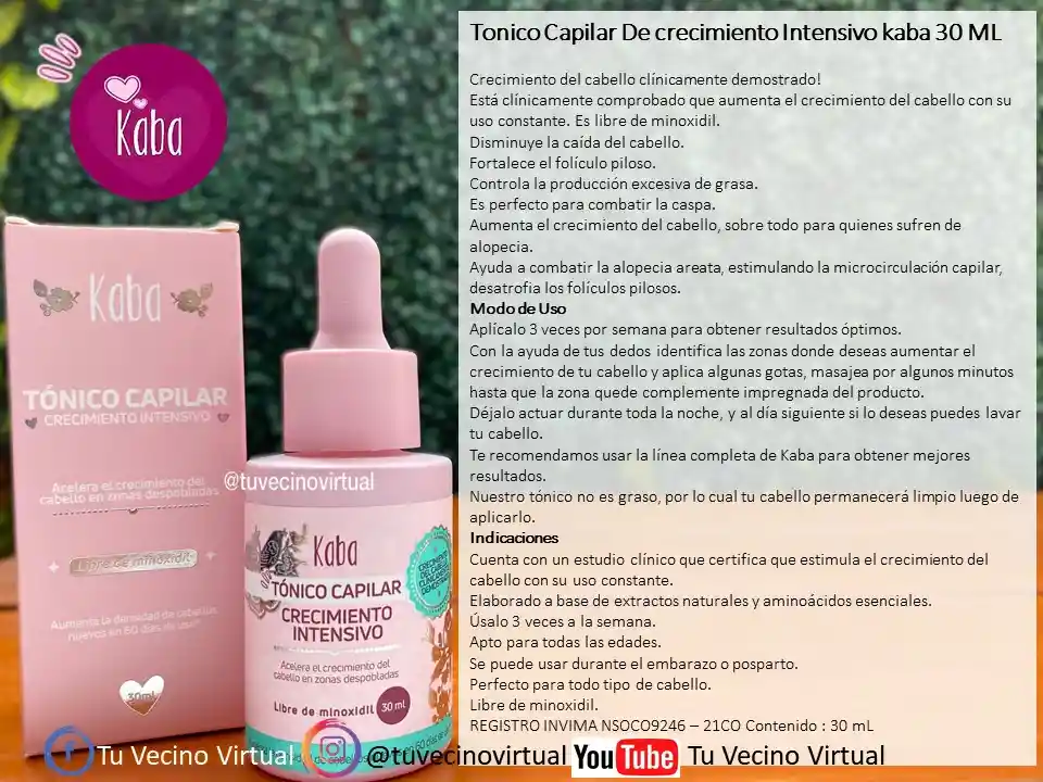 Tónico Capilar Crecimiento Intensivo Kaba 30 Ml