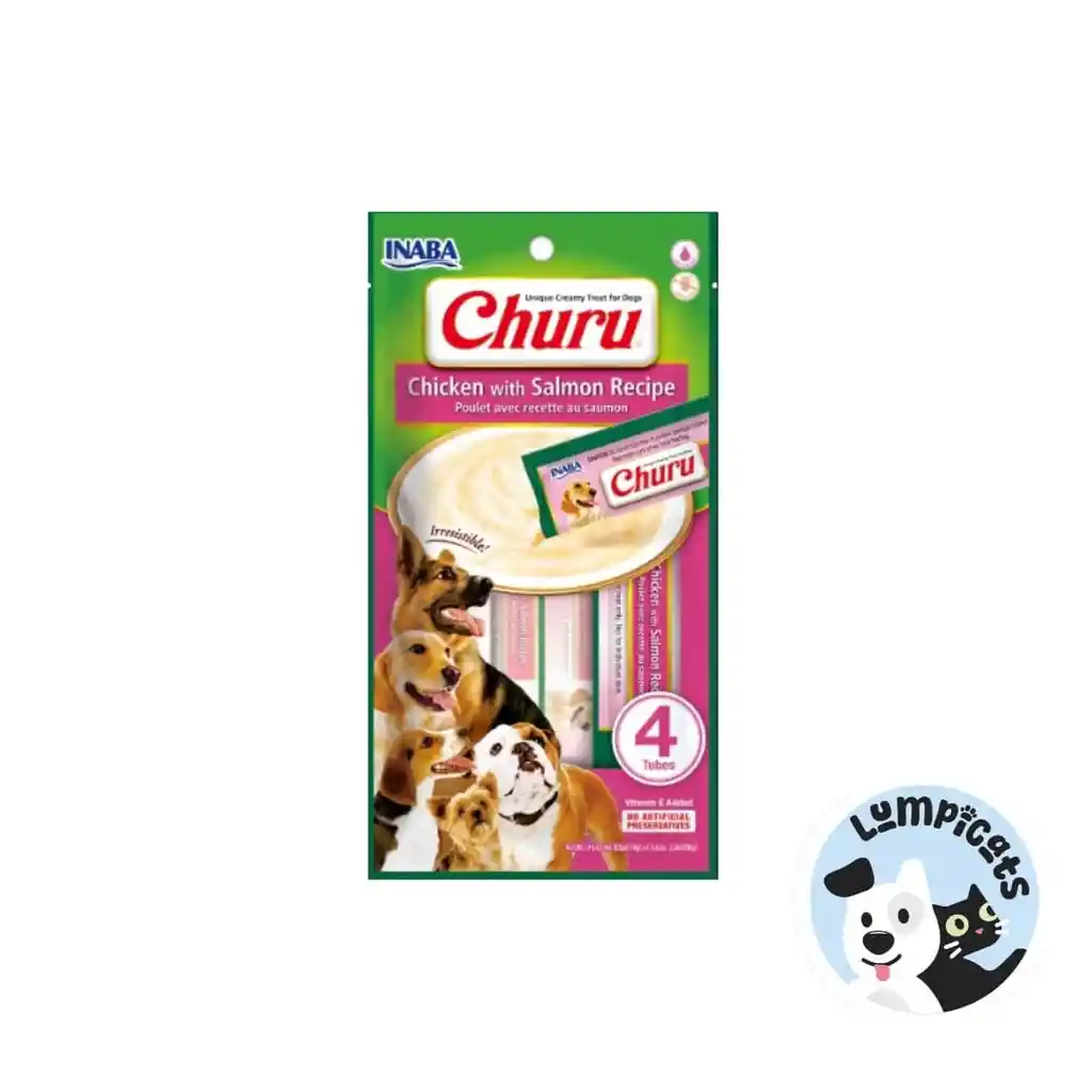 Inaba Dog Snack Churu 4 Piezas - Chicken With Salmon - Pollo Y Salmon 56 Gr