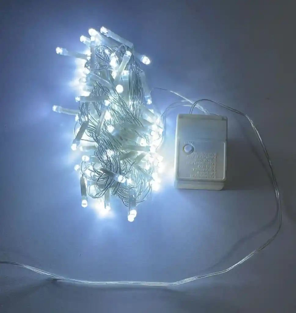 Luces De Navidad X 100 Bombillos Cable Blanco Luz Blanca 7 Metros Aproximadamente Luces Navideñas