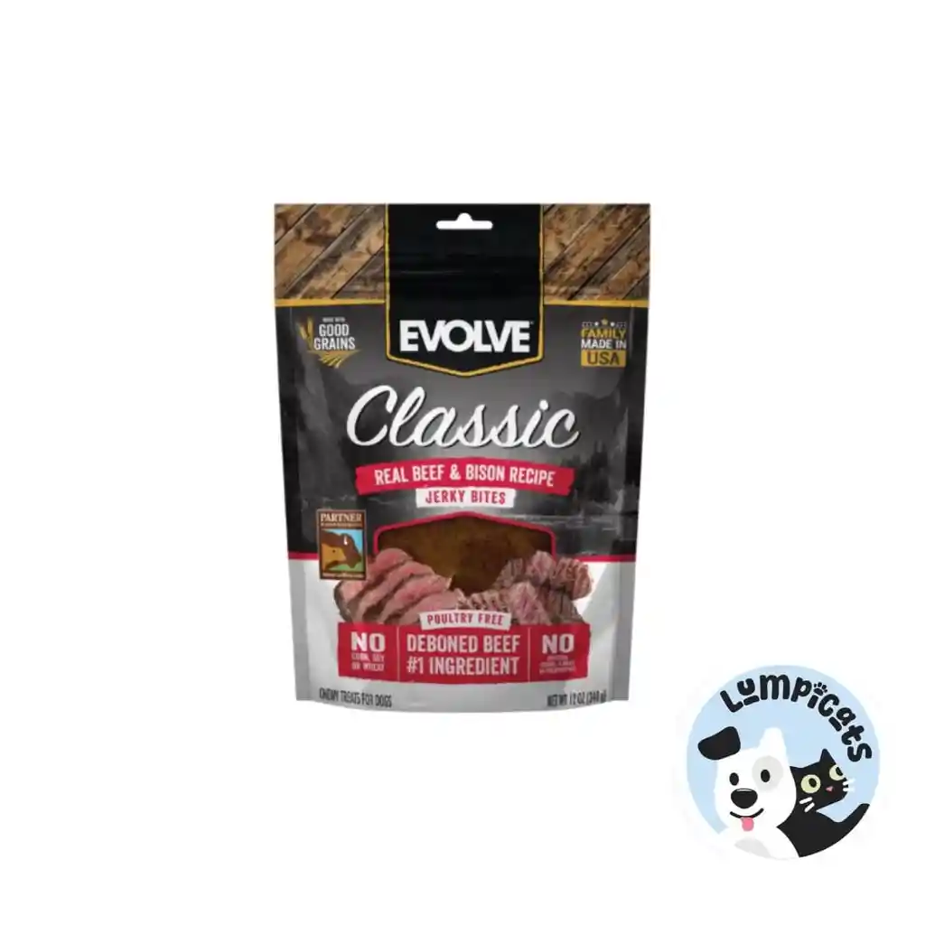 Evolve Dog Snack Classic Jerky Beef Bison 12 Oz -340 Gr